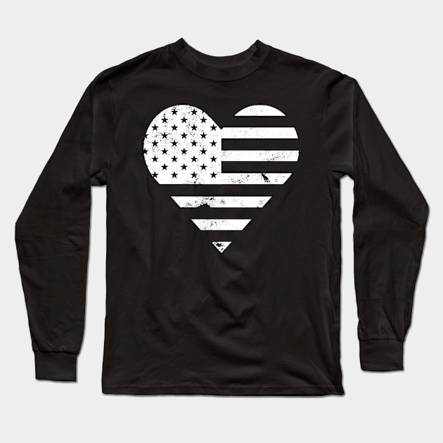 White Distressed American Heart Flag USA Patriotic - Heart Flag - 4th of July- I love USA - White Heart Flag Long Sleeve T-Shirt by DazzlingApparel